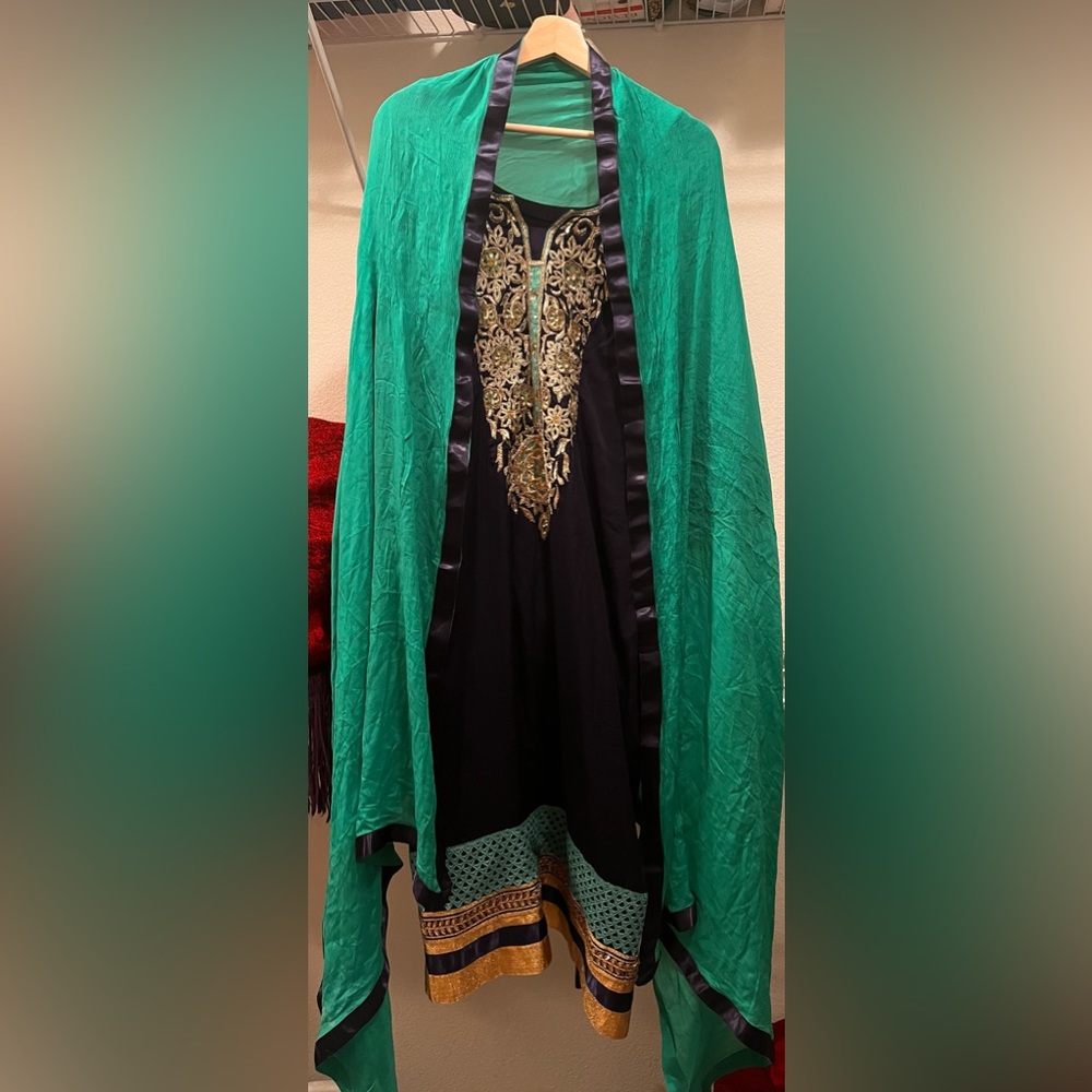 Blue And green Indian suit with cigarette pant(new and never worn)